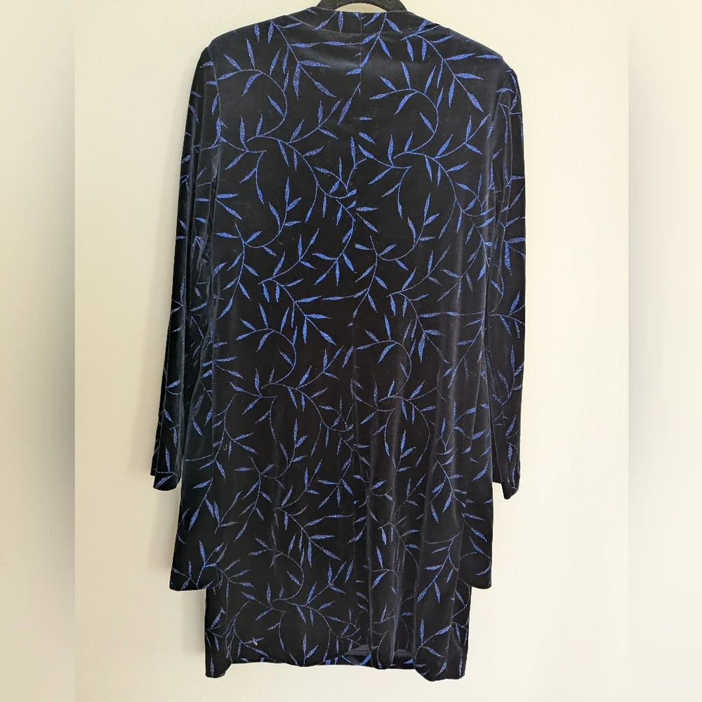 90s Whimsygoth Glittery Blue & Black Velvet Long Sleeve Dress & Cardigan Set
